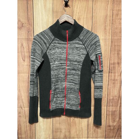Skyr Large Women's Full Zip Sweater grey black red space dye - Picture 1 of 6